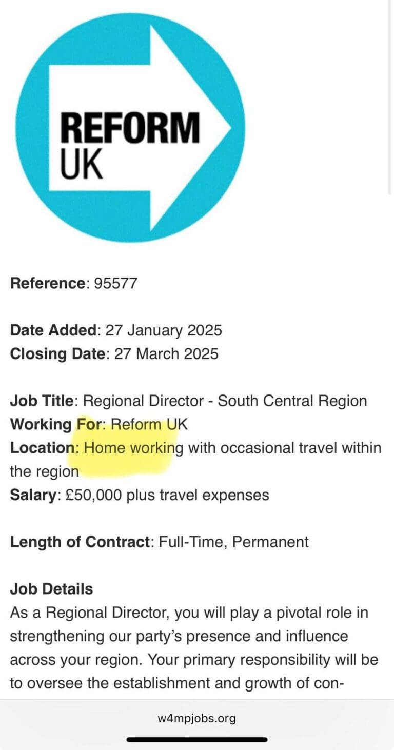 Ban Working From Home Says Farage But Not For Reform UK