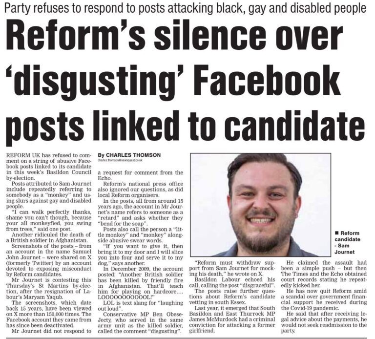 Tories Ridiculed for Enabling Reform Councillor Accused of ‘Bullying and Intimidation’ to Become Mayor of Basildon